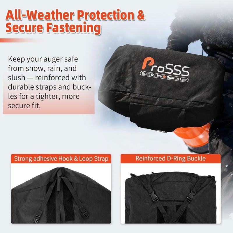 ProSSS Universal Ice Auger Powerhead Cover, 600D Heavy-Duty Waterproof Fabric, Fits ION, Eskimo, StrikeMaster & More, Ice Drill Head Protector with Side Storage Pocket - Image 4